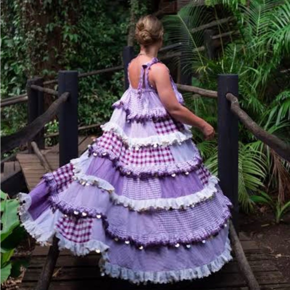 INNIKA CHOO RIC RAC patchwork Purple and White Gingham Ruffle Dress size 1 NWT